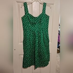 Donna Ricco Green w/White Polka Dot Cotton Sleeveless Flare Dress-Size 10